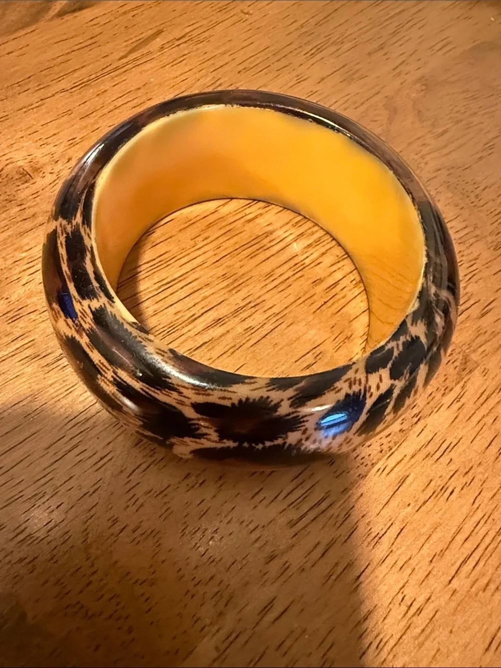 Leopard Print Resin Bangle with Bright Yellow Interior